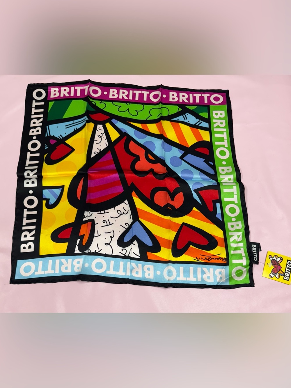 NWT Romero Britt  Pop Art Silk Scarf  Colorful Heart  A New Day  18” x 18”